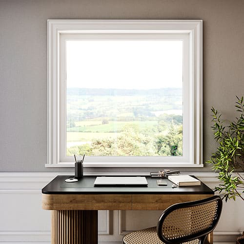 New White Fixed UPVC Casement Window above desk installed in Ayrshire, Scotland